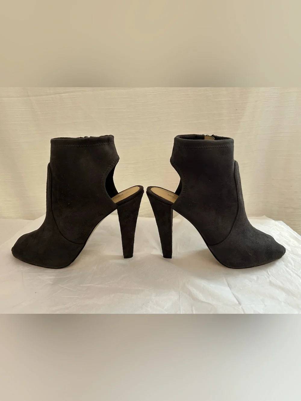 Michael Kors Black Suede Selina Peep‎ Neutral Bootie Heels